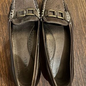 Vaneli woman’s Dark Brown Loafers with Buckle Detail